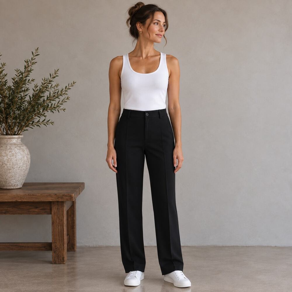 Betabrand Black Straight Leg Pull On Pants Medium